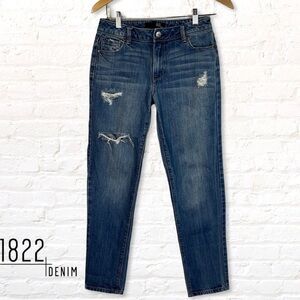 1822 Denim Mid Rise Ripped Skinny Jeans Size 25 Medium Wash Blue